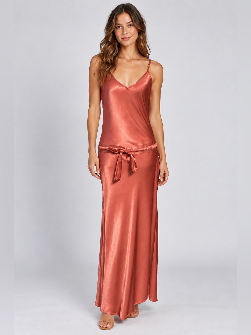 Flannel Australia Dusty Pink Viscose Bias Satin Slip Maxi Dress V Neck Small